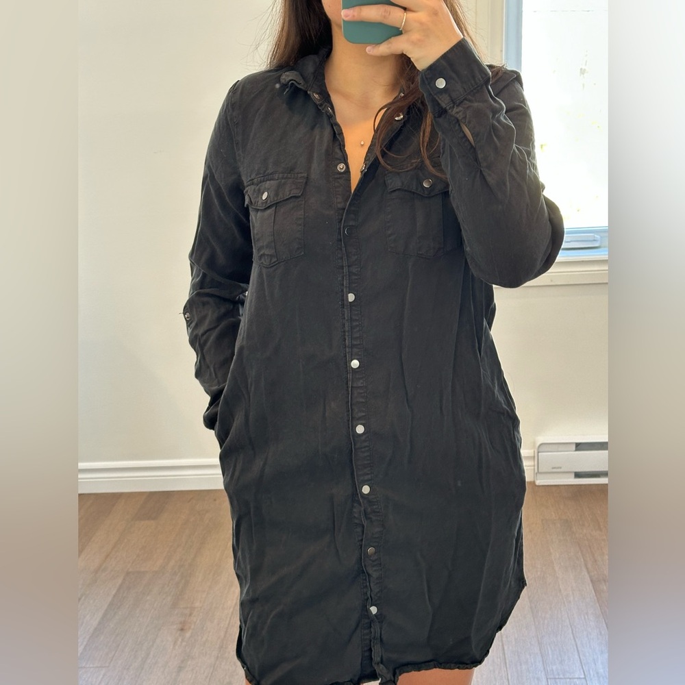 Black Button-Up Shirt Dress